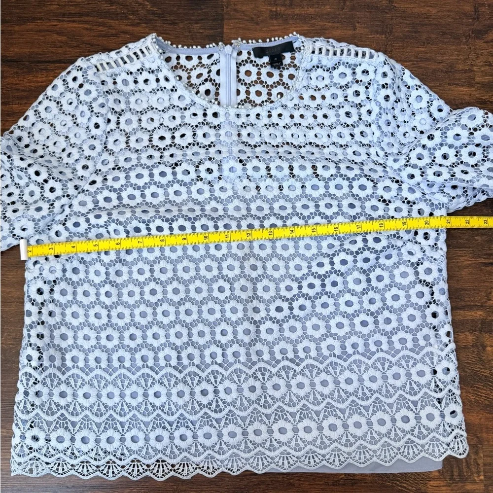 J.Crew Light Blue Daisy Lace 3/4 Bell-sleeve Top Sz 4 Boho Chic Coquette Classic